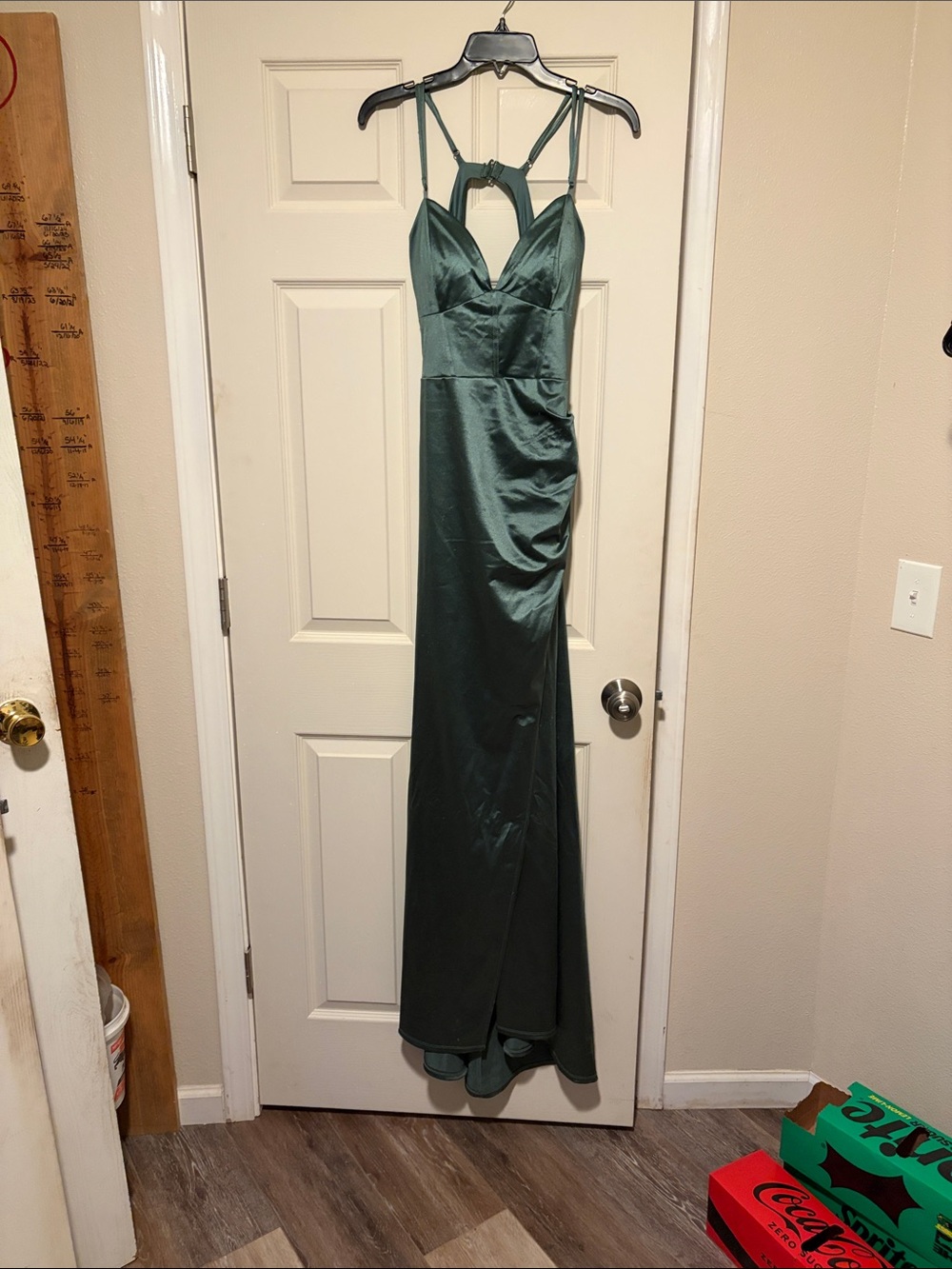 Emerald Green Satin Strappy Evening Dress
